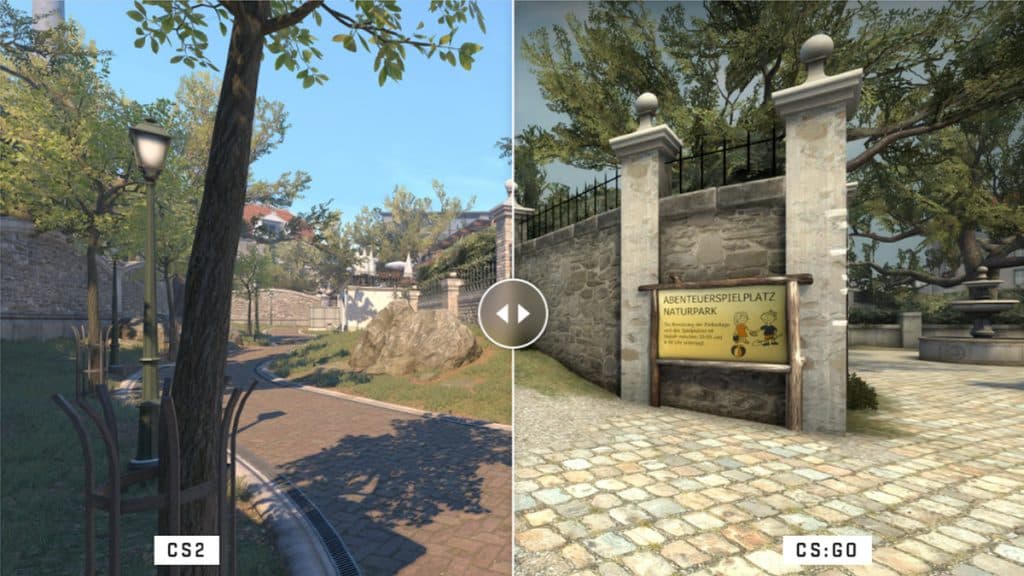 Comparison between Overpass map in CS2 and CS:GO.