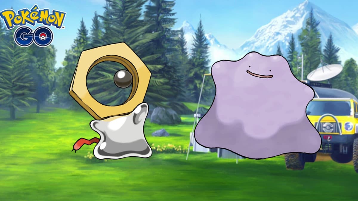 Meltan and Ditto in a Pokemon Go Research background