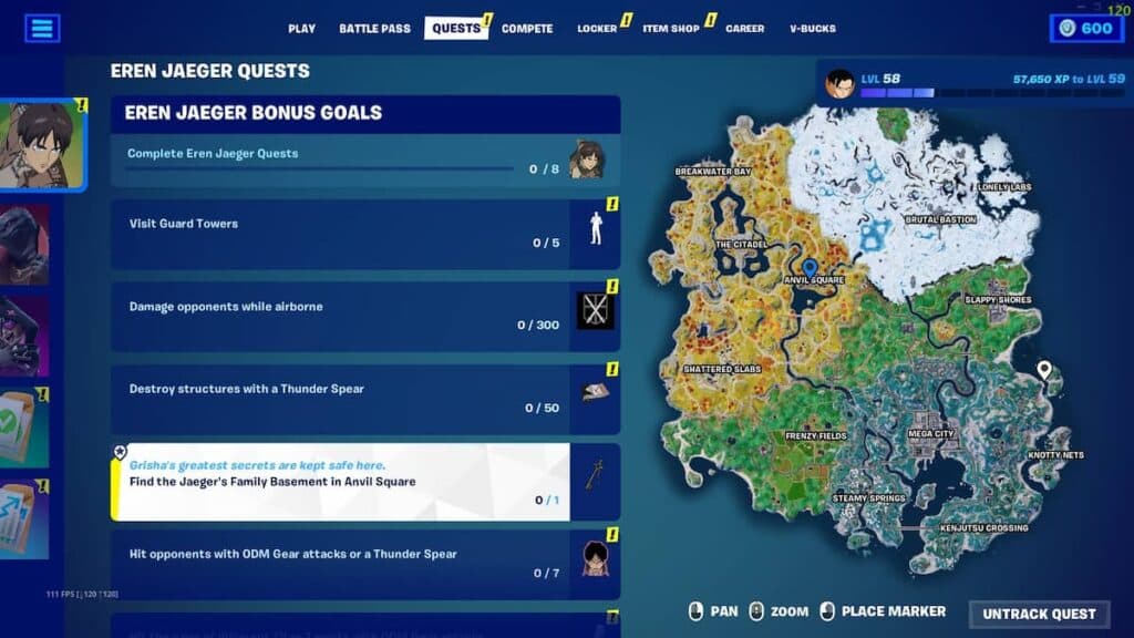 Fortnite Eren Jaeger quests