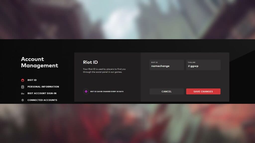 Settings to change Valorant name