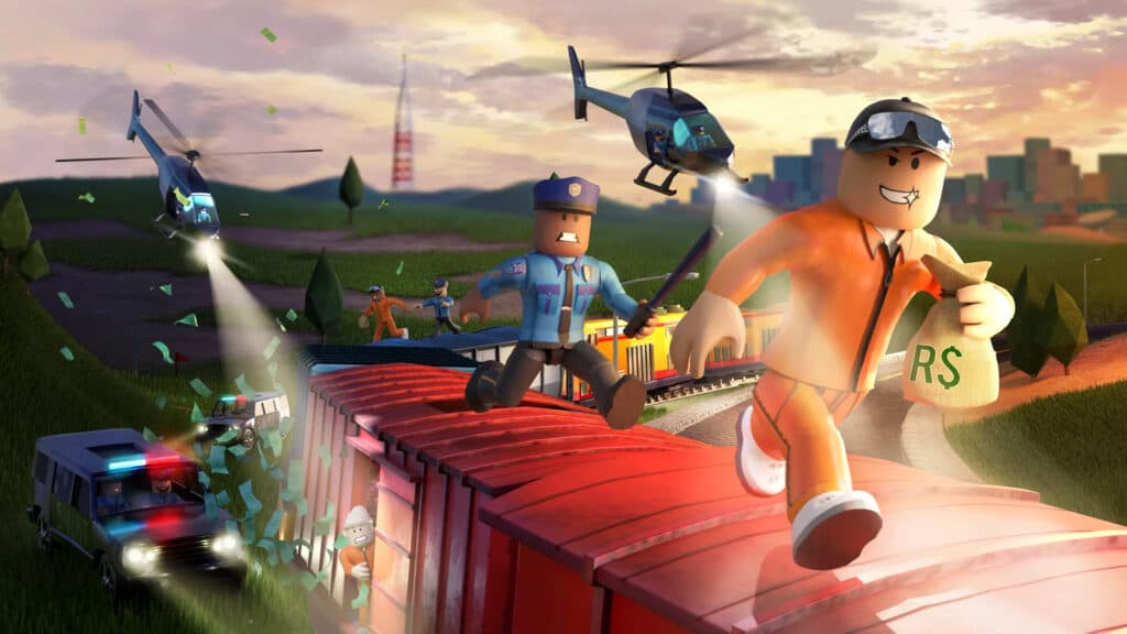 Prison escape artwork featuring Roblox characters