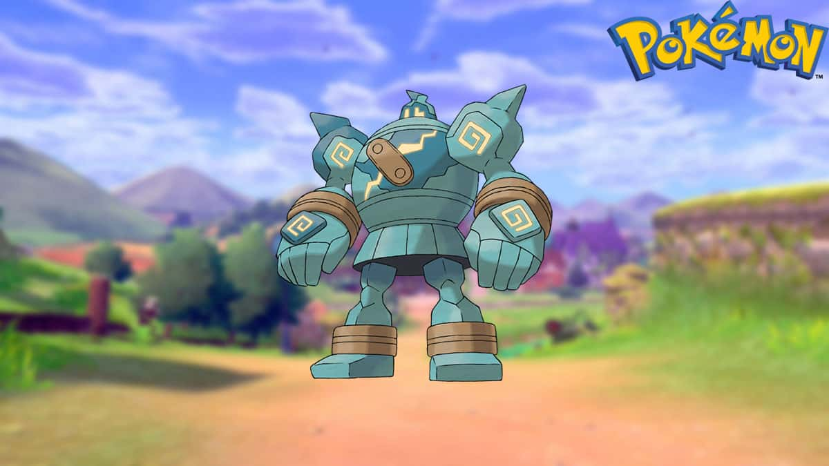 Golurk in a Pokemon Sword and Shield background