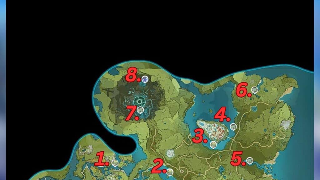 Fishing locations in Genshin Impact's Mondstadt