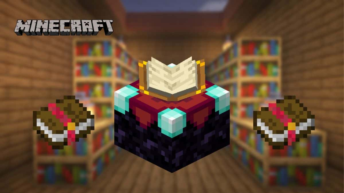 Enchanted books and table in Minecraft