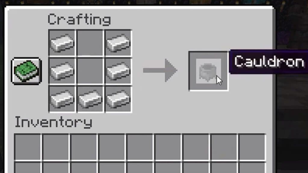 Crafting recipe to make cauldron in Minecraft