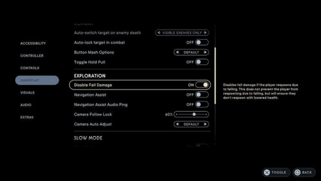 Accessibility settings Jedi Survivor