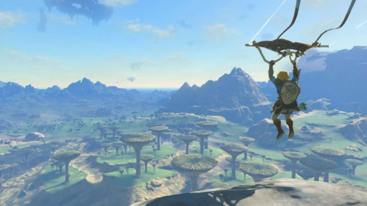 Link using a paraglider in Legend of Zelda: Tears of the Kingdom