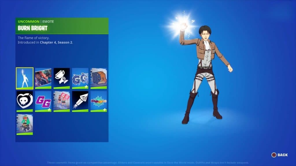 Levi skin using Burn Bright Emote in Fortnite Ranked Play