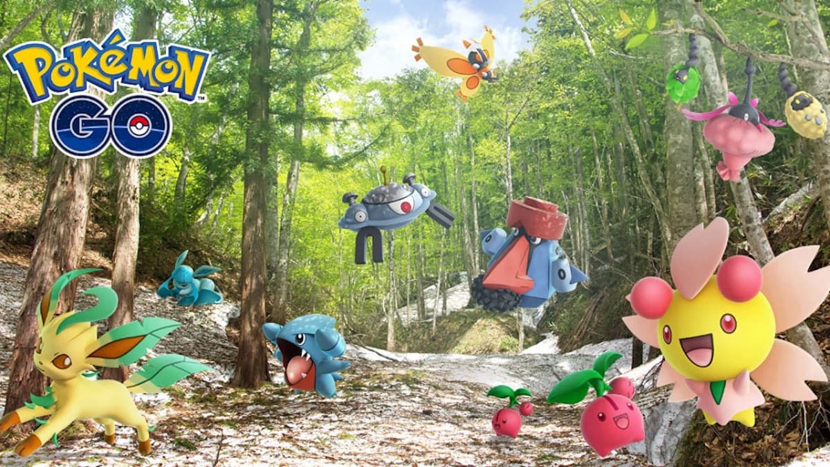 Many Pokemon in a forest