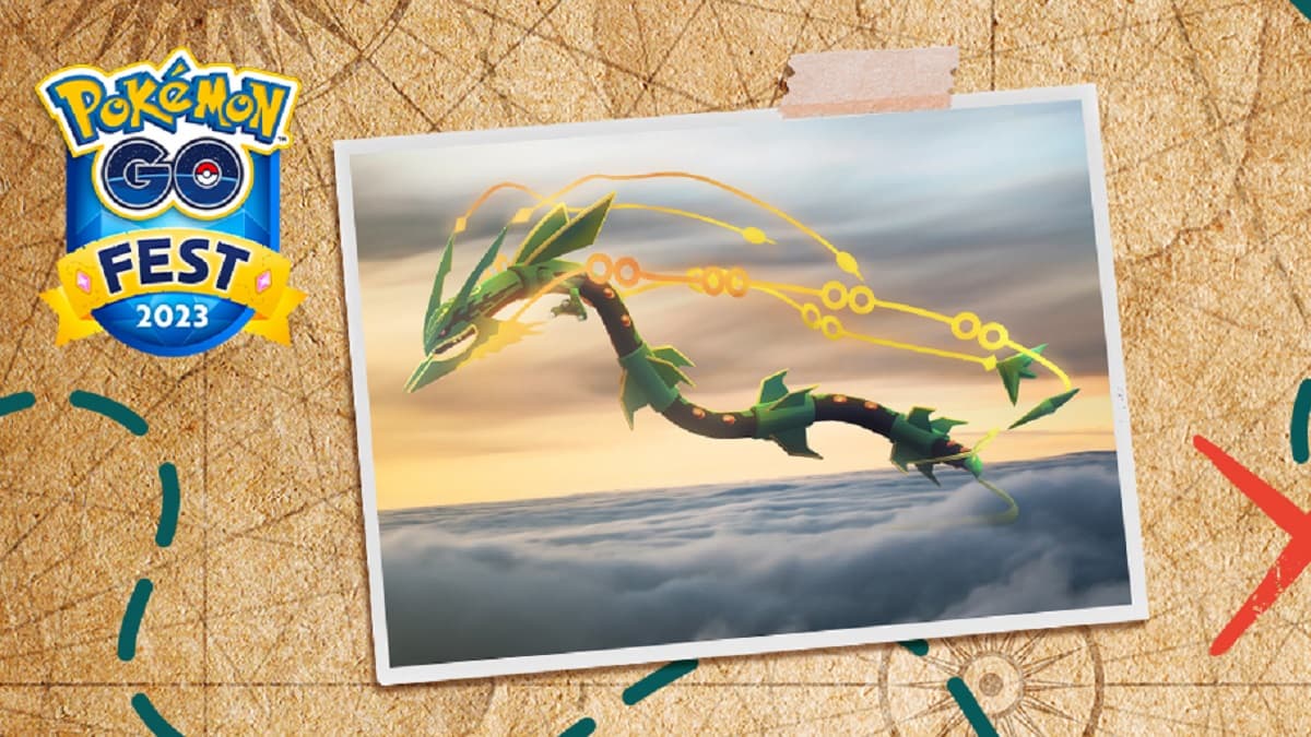 Mega Rayquaza in a Pokemon Go Fest 2023 promo image