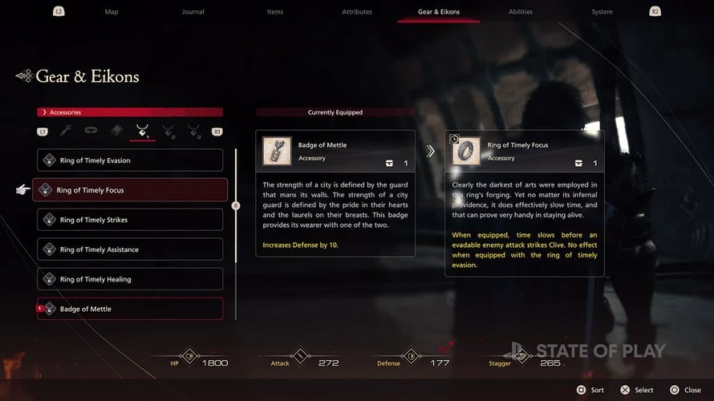 Timely Accessories menu Final Fantasy 16