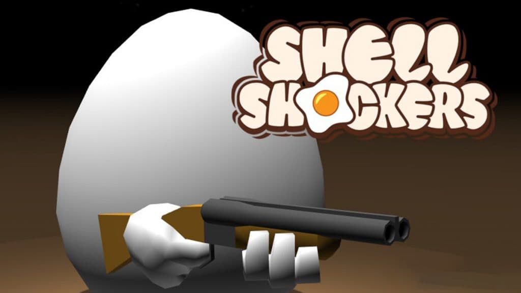 Shell Shockers character pointing gun