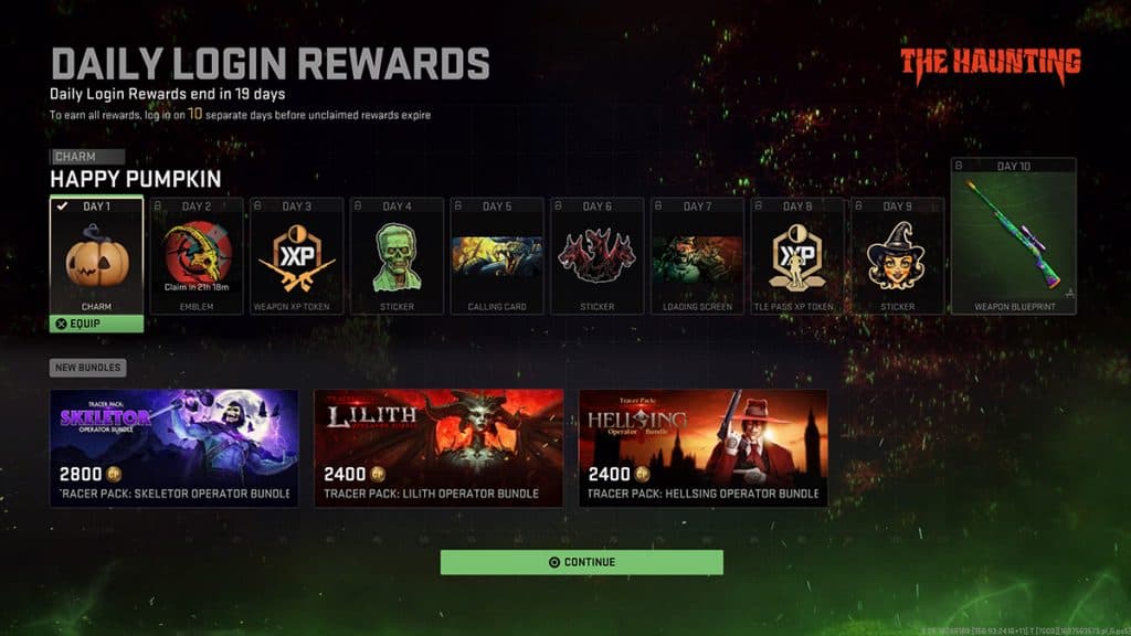 Modern Warfare 2 Warzone The Haunting Login reward system loading screen