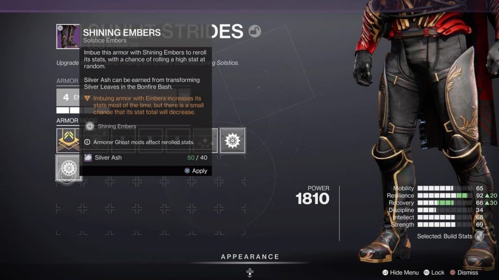 shining ember mod socket menu destiny 2 solstice event