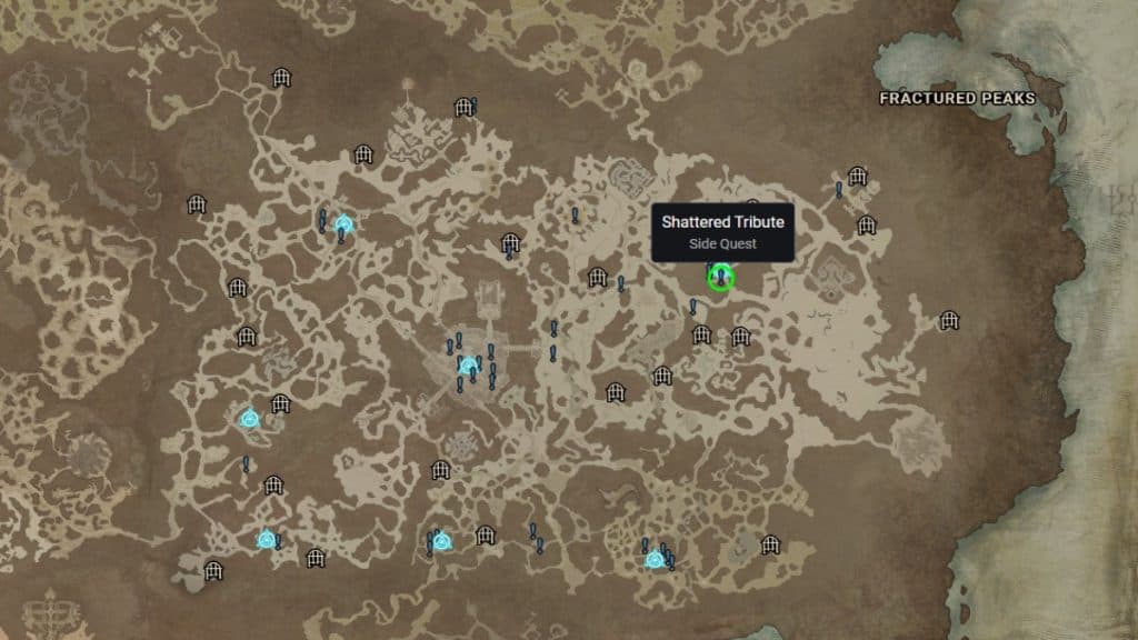 Diablo 4's map Shattered Tribute quest