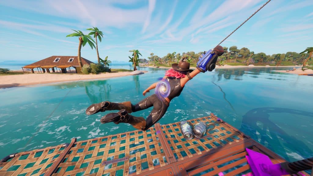 Fortnite player swinging with the Grapple Glove