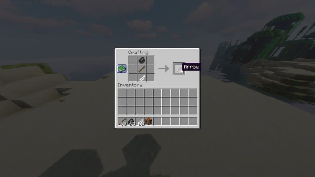 The recipe for arrows in Minecraft.