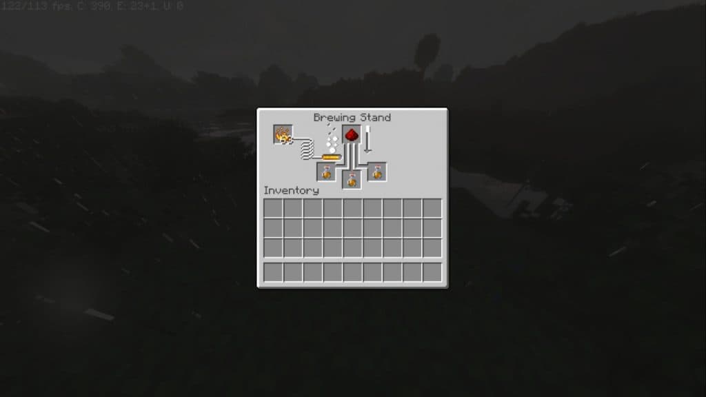 Using redstone dust to brew a potion of fire resistance II.