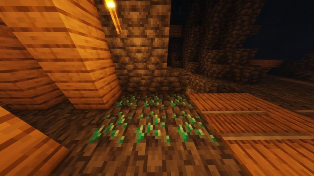 Deepslate diamond ore in a mineshaft.