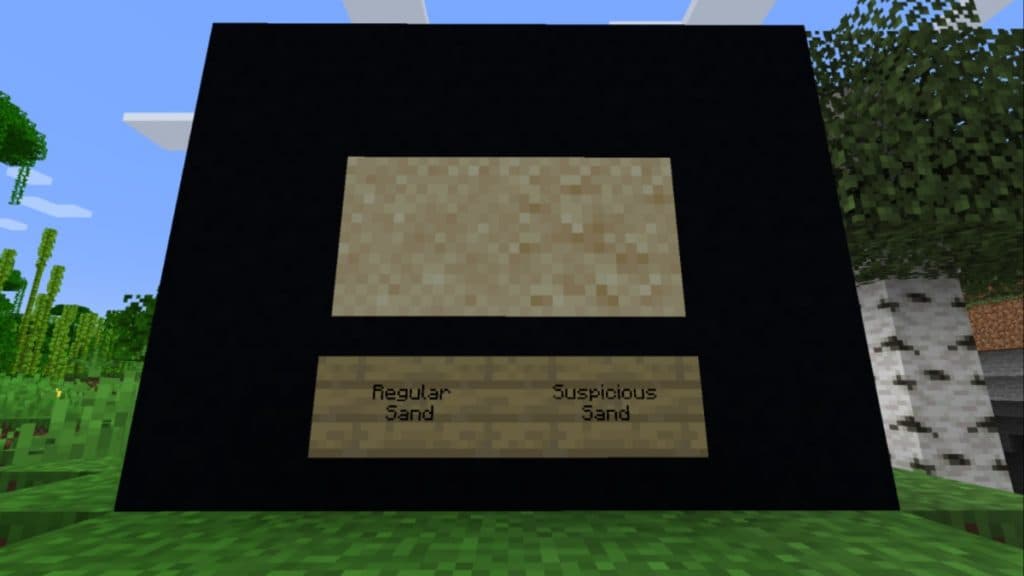 Comparing regular and suspicious sand in Minecraft.