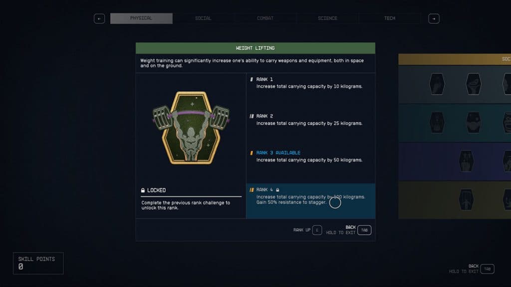 Weight Lifting Skill in Starfield