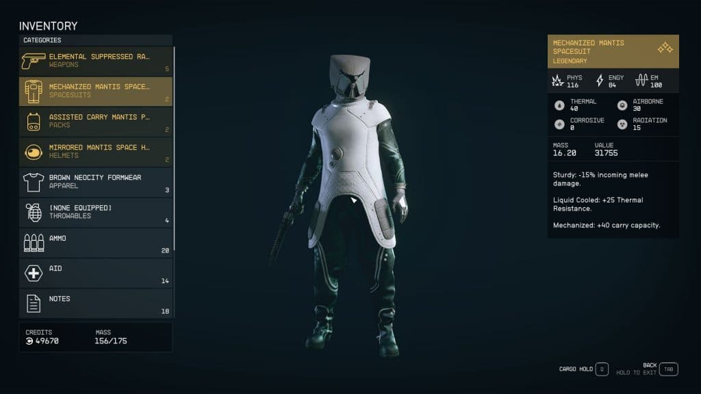 Mantis spacesuit in Starfield