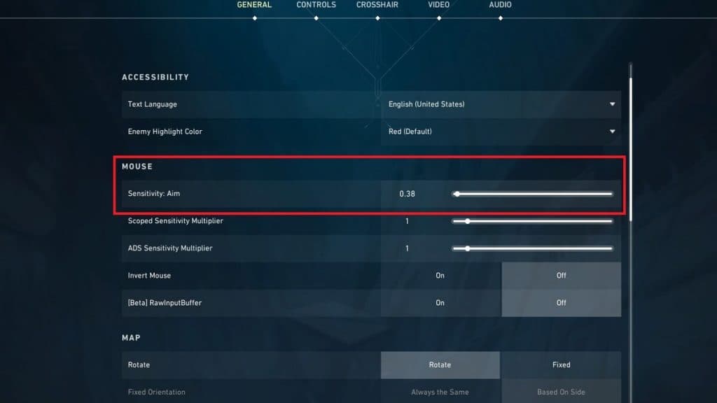 Mouse sensitivity settings in Valorant