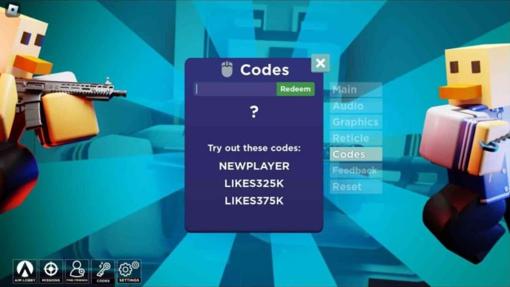 Aimblox code redeem page