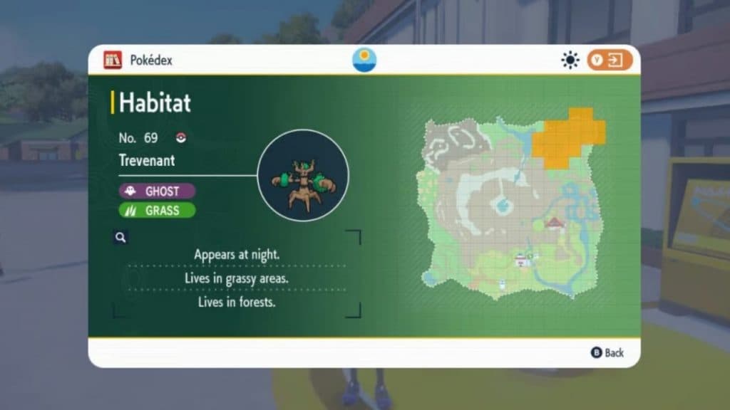 pokemon scarlet and violet teal mask dlc trevenant location in the game.