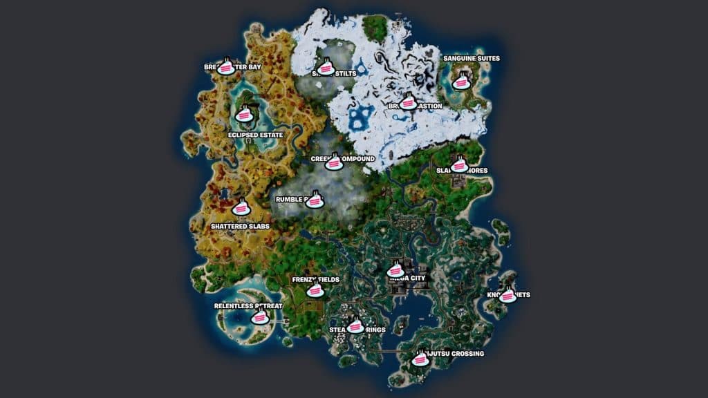 Birthday Cake locations in Fortnite Chapter 4 Season 4