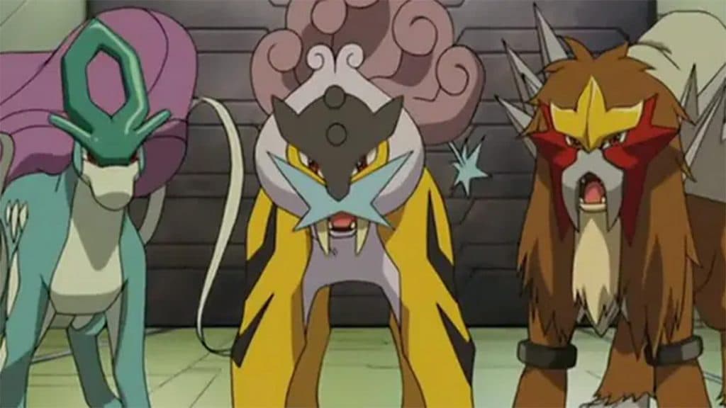 Raikou, Suicune, and Entei Pokemon Anime