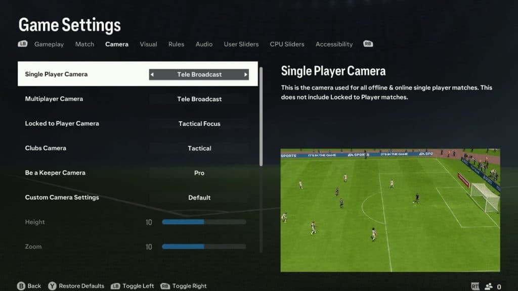 Camera settings EA FC 24