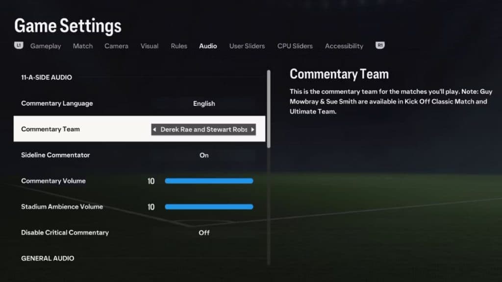 EA FC 24 Game Settings Main Menu