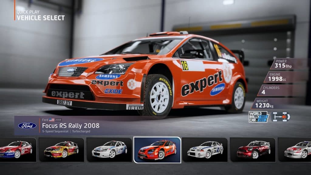 Car selection screen in EA Sports WRC