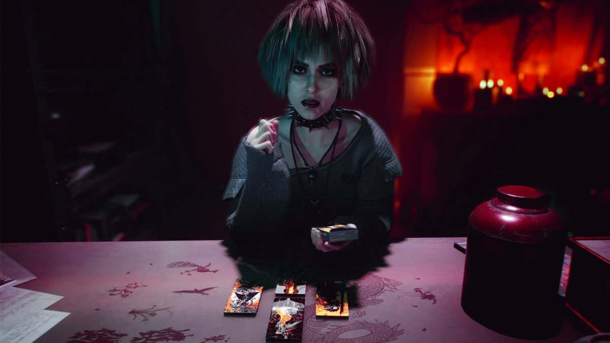 Misty reading Tarot Cards in Cyberpunk 2077 Phantom Liberty.