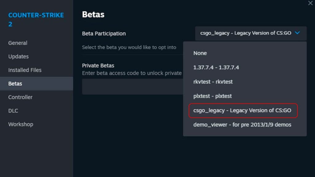 Counter-Strike 2 beta tab