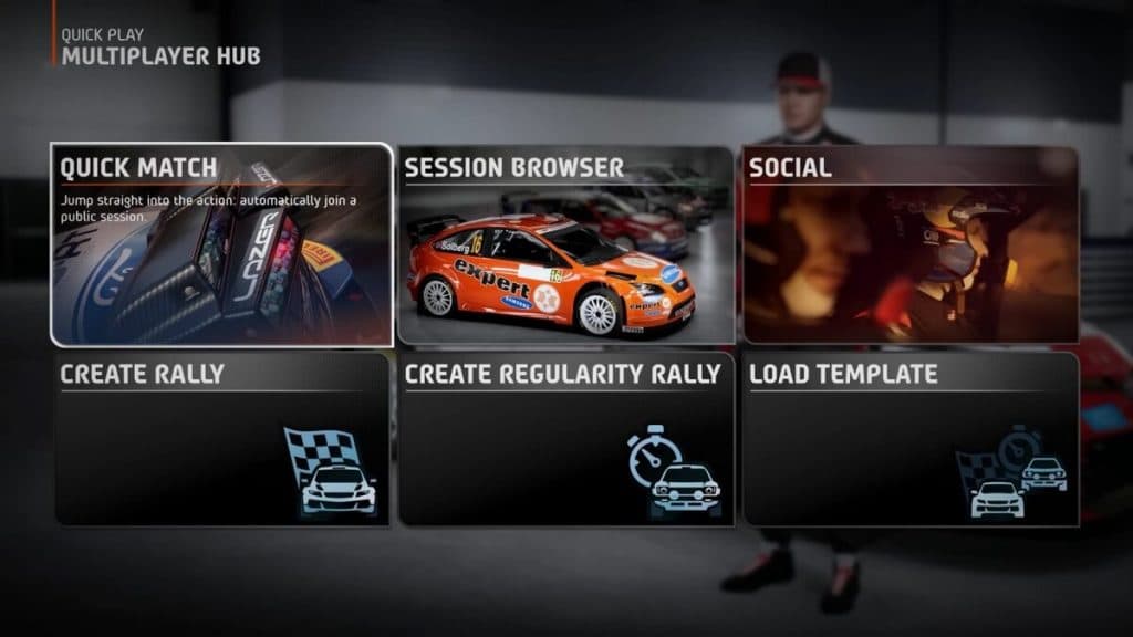 Multiplayer modes menu in EA Sports WRC