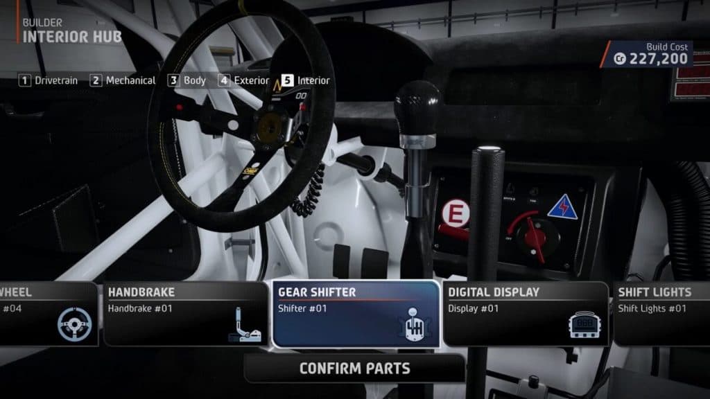 Builder mode showing steering customisation in EA Sports WRC