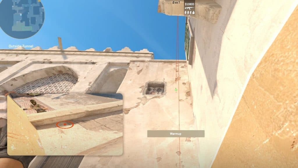 Holding the B window smoke lineup on Dust 2 in CS2