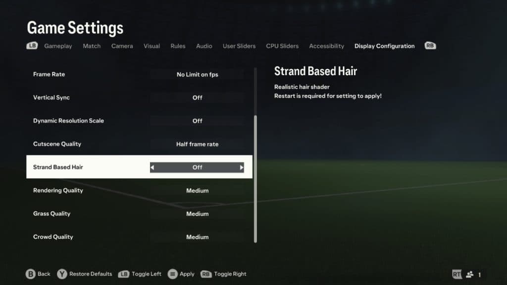 EA FC 24 display configuration