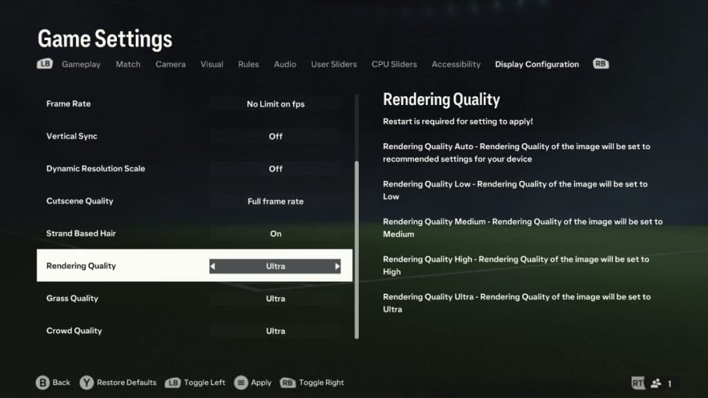 EA FC 24 display configuration Ultra