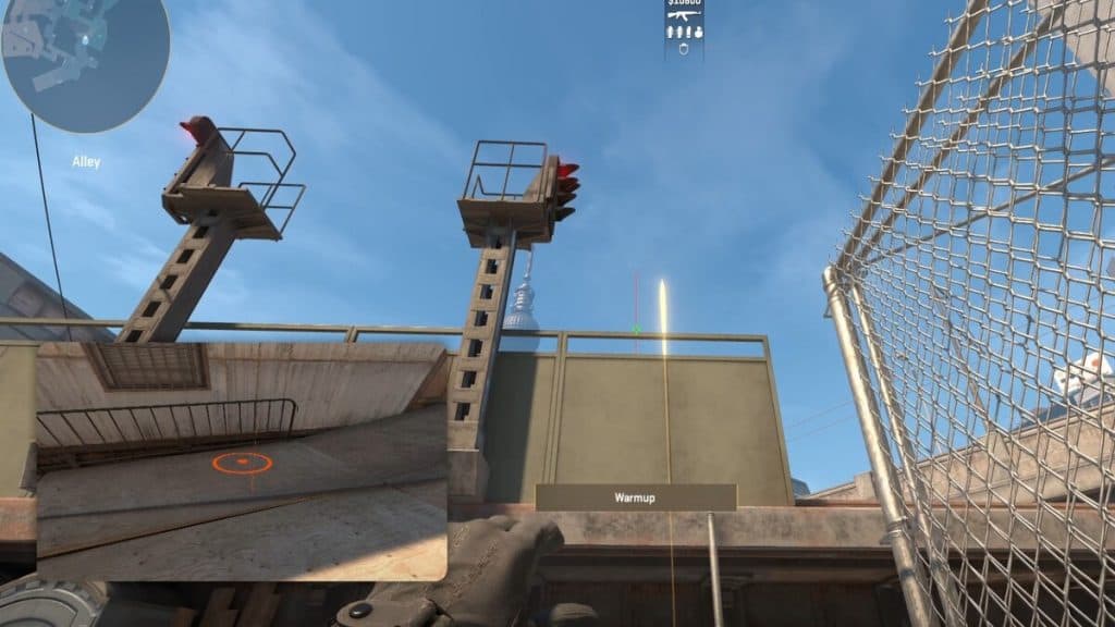 B Site's bridge smoke lineup in CS2's Overpass