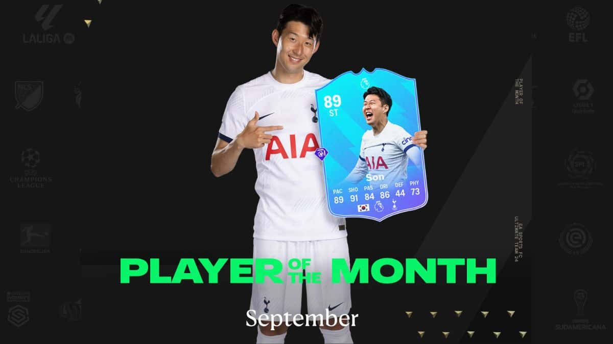 Heung-Min Son holding EA FC 24 POTM card