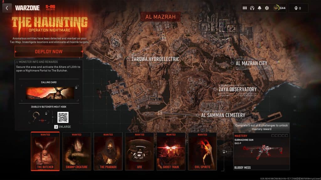 Warzone Operation Nightmare rewards page