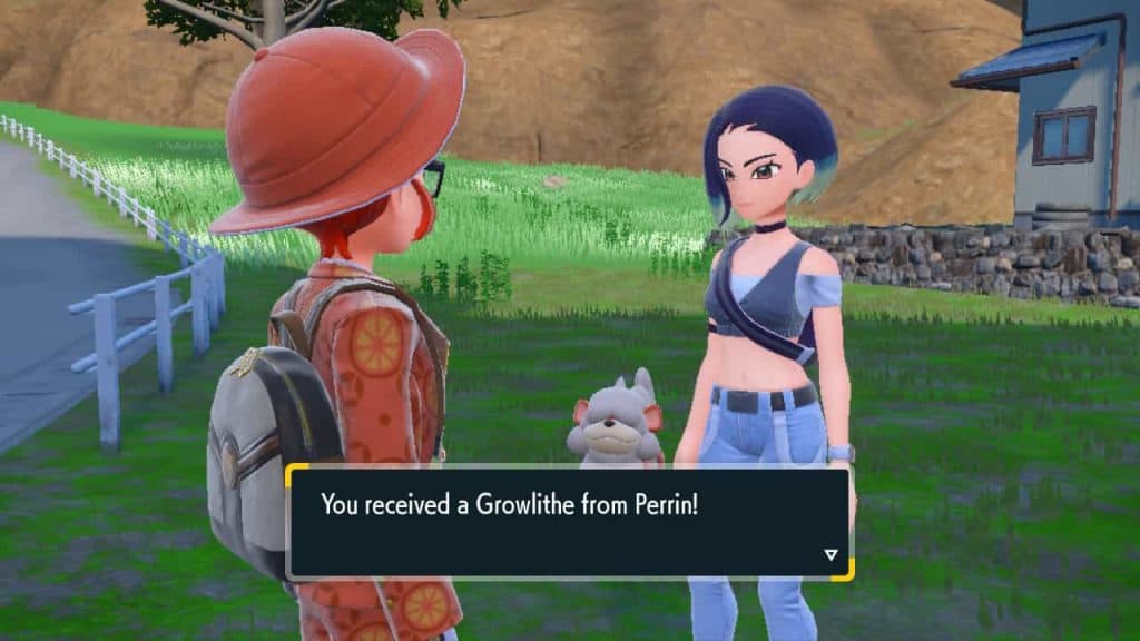 player receiving hisuian growlithe in pokemon scarlet violet dlc