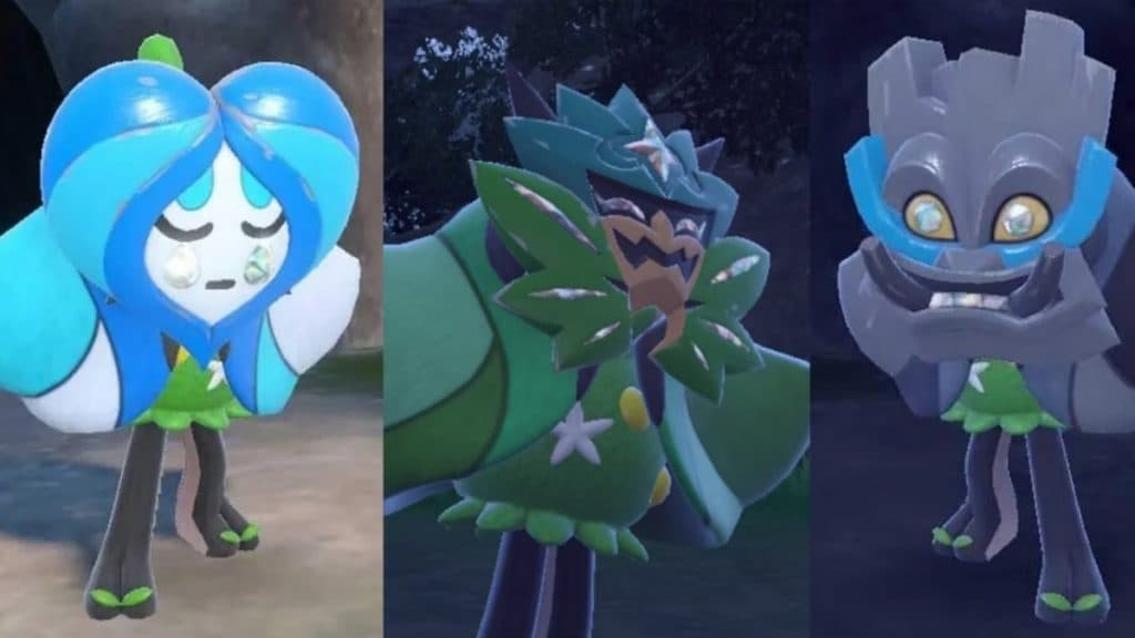 Ogerpon from The Teal Mask Pokemon DLC wearing masks