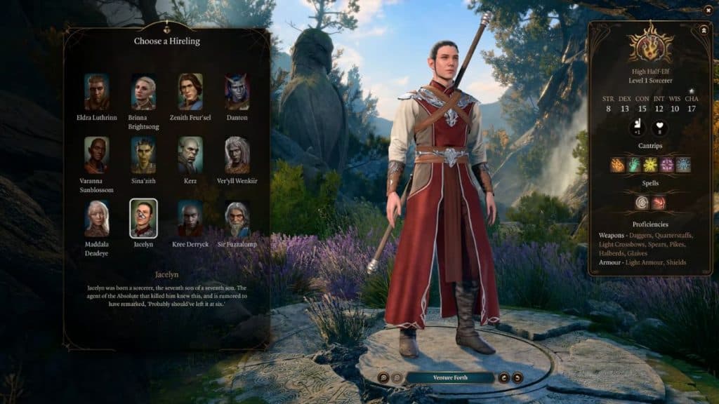 a sorcerer hireling in baldur's gate 3 named jacelyn