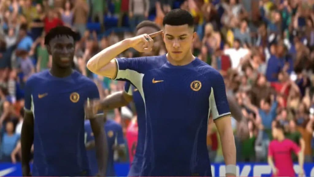 Enzo Fernandez doing the Rashford celebration in EA FC 24