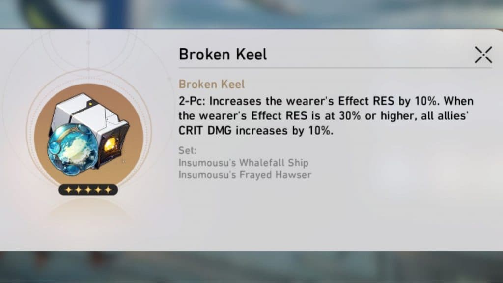 Broken Keel Planar Ornament stats in Honkai Star Rail