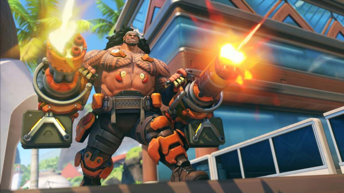 Mauga firing miniguns in Overwatch 2